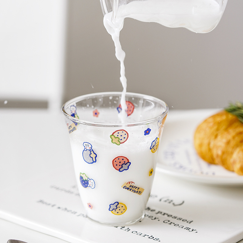 樱上花札 玻璃杯家用ins风茶杯水杯牛奶杯早餐杯漱口杯卡通杯子