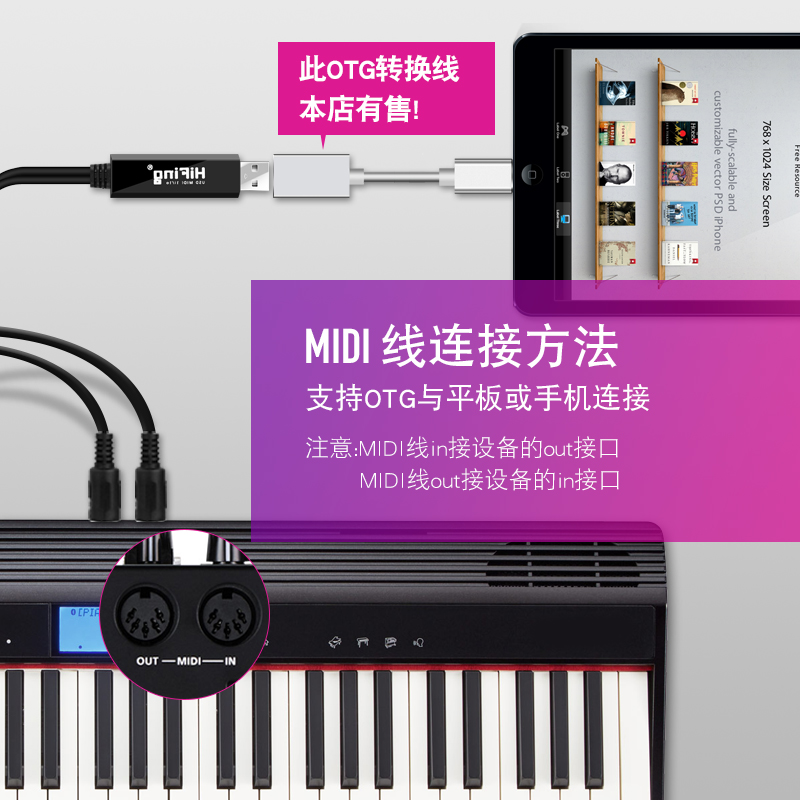 USB转MIDI连接线五针iPad苹果罗兰电子鼓雅马哈电子钢琴音乐编 - 图1