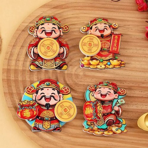 双旋转财神磁吸冰箱贴摇摆财神爷招财纳福冰箱摆饰喜庆装饰贴 - 图1