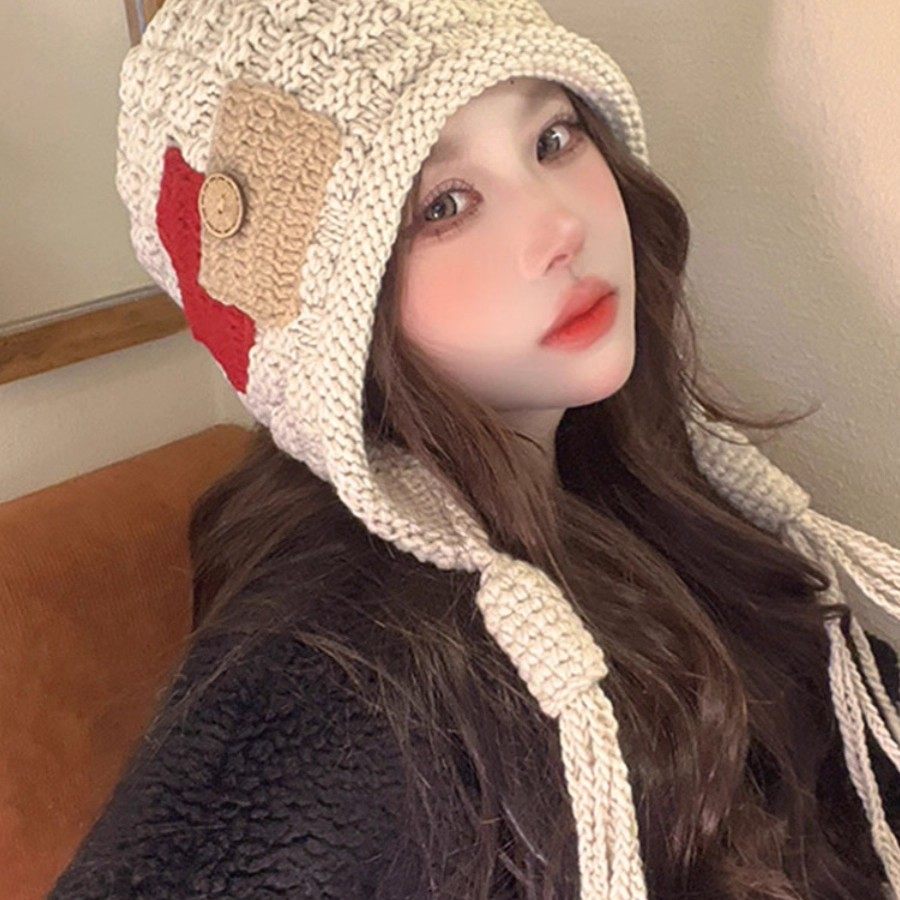 帽子女秋冬季保暖百搭帽2025新款时尚贴布流苏毛线手工辫子针织帽,淘宝优惠券,粉丝福利购,淘宝优惠卷