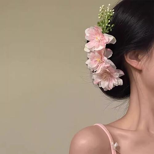 春夏粉色樱花花朵发梳氛围感盘发侧边丸子头簪花度假风2026新款 - 图1
