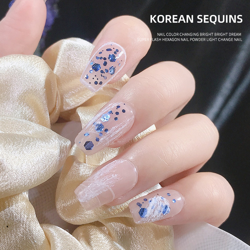 网红爆款美甲韩国大亮片人鱼姬香槟闪粉彩色璀璨渐变指甲贴片 H70,淘宝优惠券,粉丝福利购,淘宝优惠卷