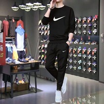 2023 Autumn Winter New Nike Round Collar Jersey Men Sports Pure Cotton Sweatpants Plus Suede Thickened Running Suit Two Sets