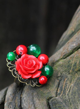 民族风夸张复古玉髓开口百搭戒指