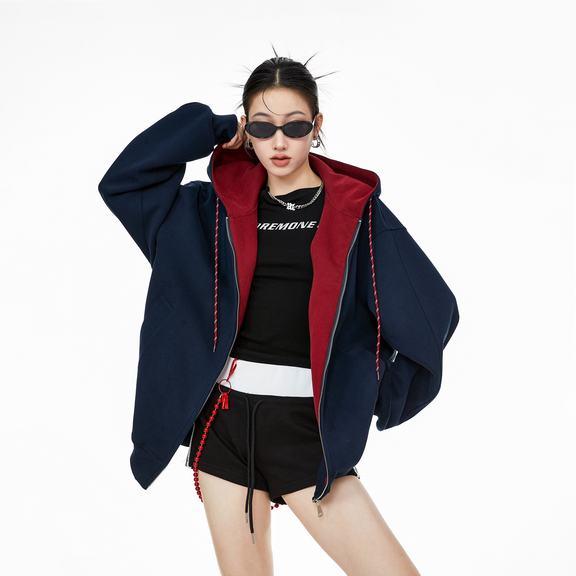 ICH MODE美式早春外套女款春秋2025新款流行百搭连帽开衫卫衣-图0