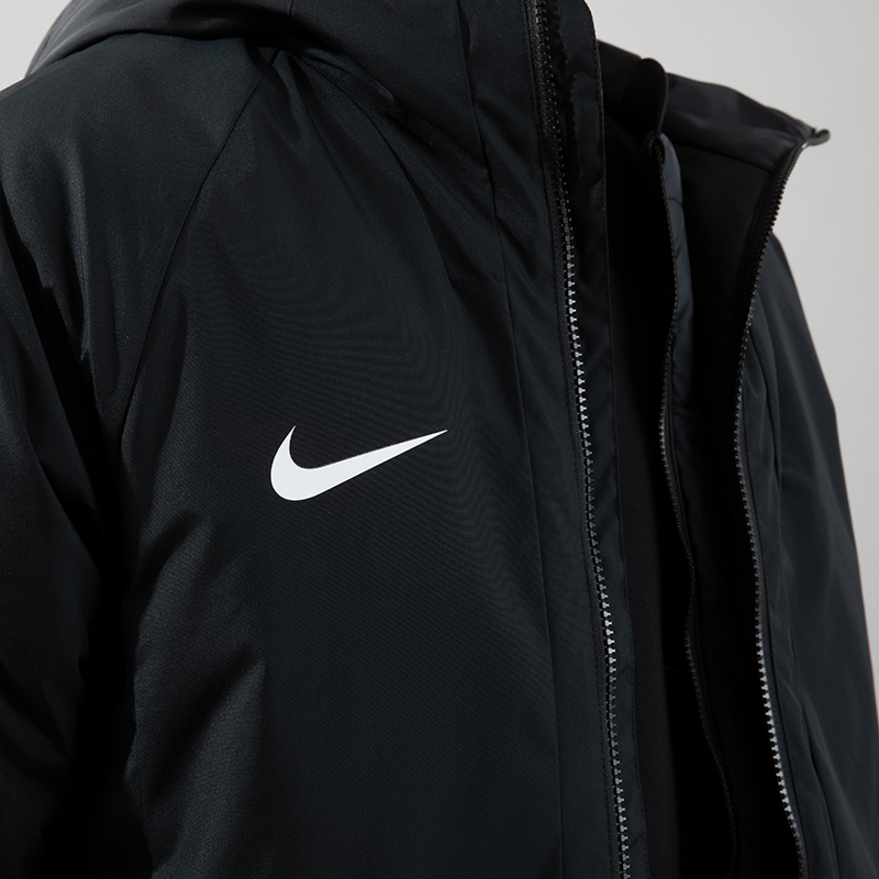 Nike耐克棉服男2021新款中长款足球训练服外套连帽棉衣893799-010