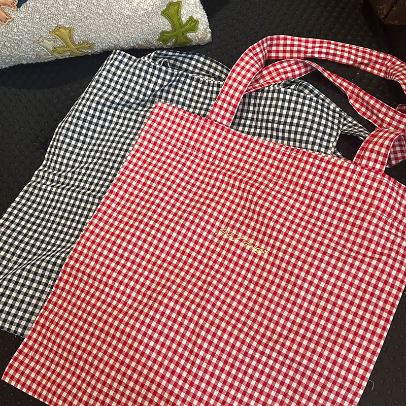 tingtings【实付满599换购】字母刺绣格子帆布包女时尚单肩布袋,淘宝优惠券,粉丝福利购,淘宝优惠卷