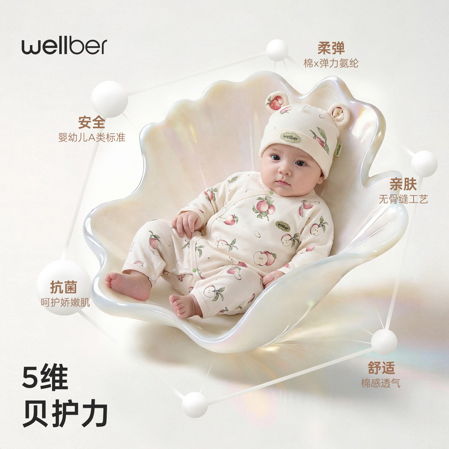 威尔贝鲁新生婴儿帽子春夏A类胎帽0-6个月男女宝护囟门帽婴幼儿