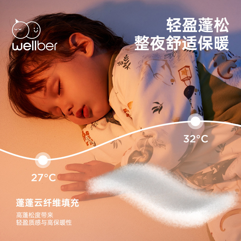 威尔贝鲁婴儿睡袋宝宝秋冬款竹棉恒温儿童分腿防踢被子四季通用厚,淘宝优惠券,粉丝福利购,淘宝优惠卷