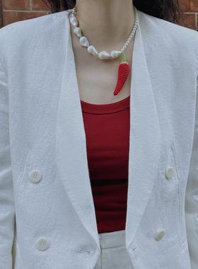 TOP家 趣味爱好 法式小众可拆卸小辣椒 精致巴洛克不规则珍珠项链