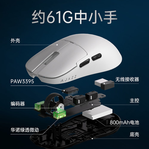 黑爵aj159无线电竞游戏鼠标PAW3395/3311蓝牙三模有线轻量化星闪 - 图1