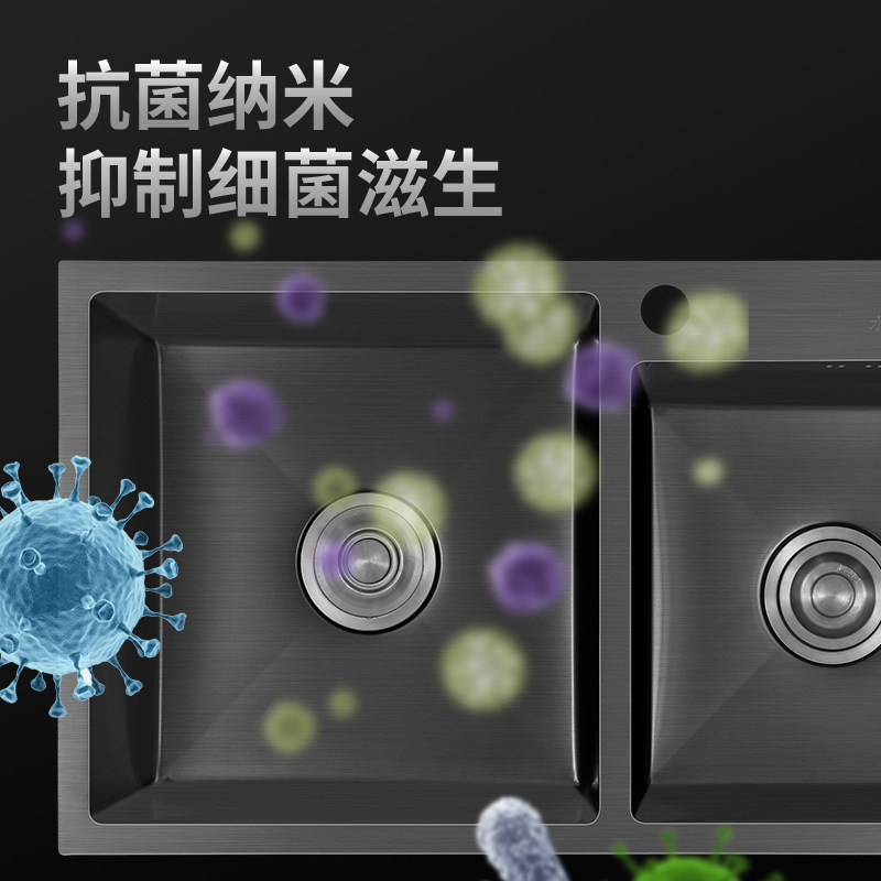 黑色纳米厨房水槽双槽不锈钢手工洗菜盆家用洗碗槽加厚洗菜池台下,淘宝优惠券,粉丝福利购,淘宝优惠卷
