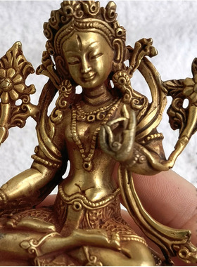 尼泊尔纯铜鎏金佛像白度母3寸