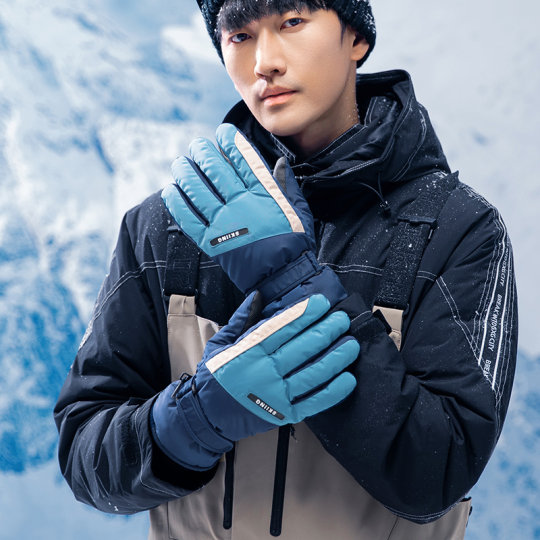 Winter men's velvet warm and waterproof ski gloves