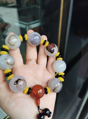 包邮/纯天然巴西玛瑙圆珠手链/玉髓玉石大颗粒22毫米男士手串三通