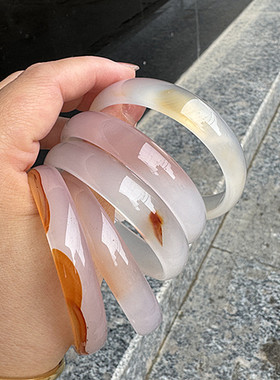 包邮/玛瑙纯天然红灰绿玛瑙手镯玉髓/手环细款窄条/54-65白月光