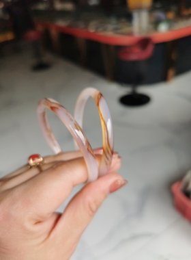 包邮/天然粉嫩水墨丹青玛瑙手镯/叮当对镯玉髓手环55毫米