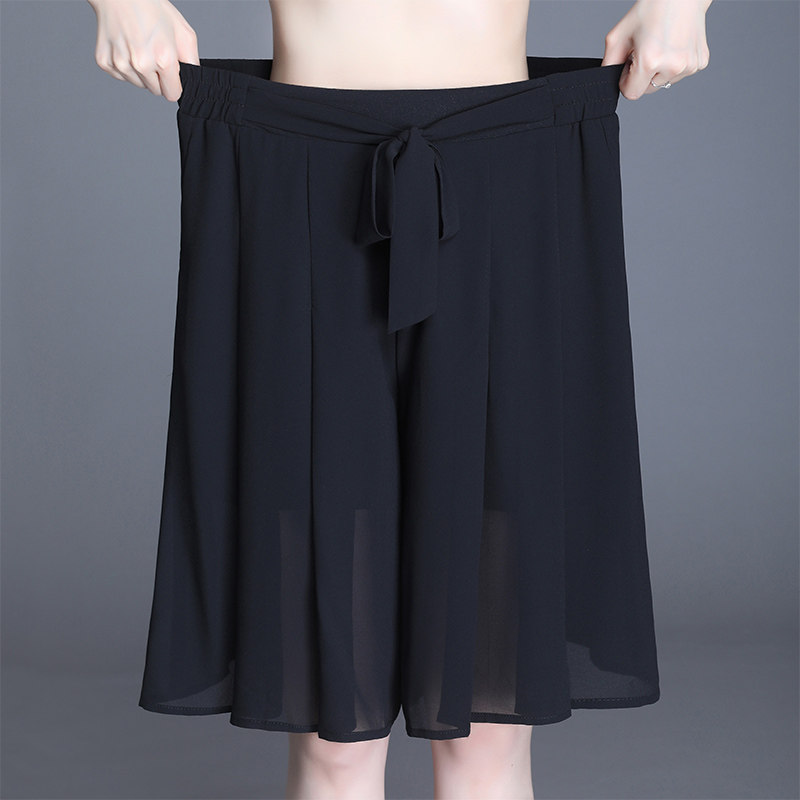 雪纺五分松紧2022新款宽松夏阔腿裤 主蔻休闲裤