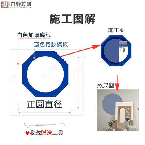 乳胶漆刷漆造型模板拱门正圆图形拼色贴纸背景墙镂空模具定制刻画-图0