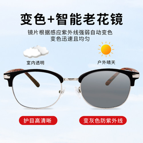 变色老花镜男时尚远近两用智能自动变焦太阳镜老人多焦点老光眼镜 - 图1