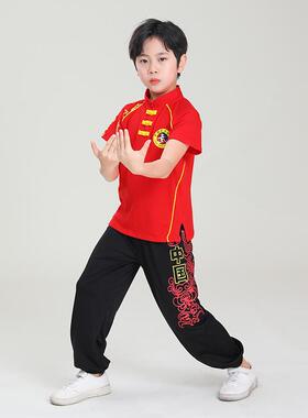 送扇子儿童武术练功服男女童服装训练表演服幼儿散打比赛服夏季红