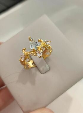 2026年中古蓝色闪钻辛德瑞拉戒指复古vintage宫廷风开口食指戒包