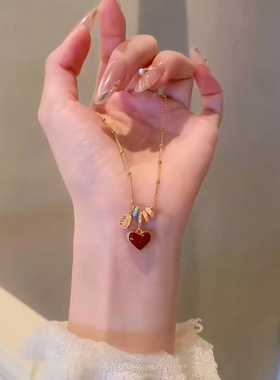 双面戴！红滴油桃心跑环吊坠项链小众设计轻奢感百搭毛衣链包邮