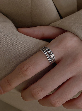 交叉钱币戒指小众别致设计复古国风个性食指戒男女可调节开口指环