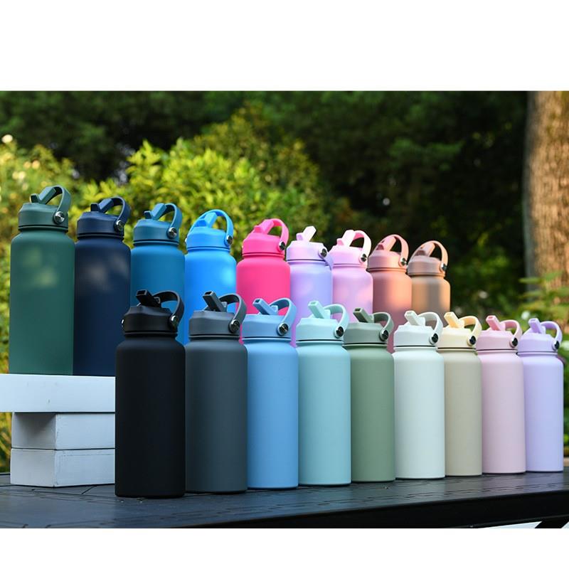 1L大容量陶瓷内胆保温杯1000ml便携式提手带吸管水杯女户外运动水 - 图1