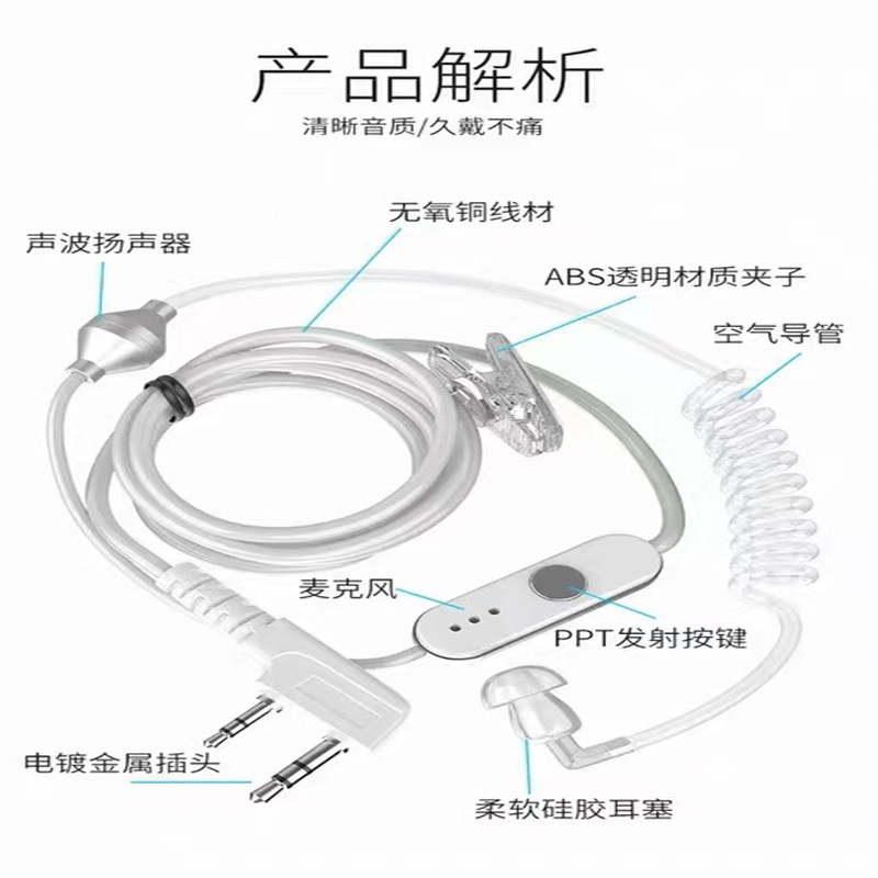 对讲讲机耳机空气导管耳机线对讲机通用K头T头耳塞耳麦入耳式配件 - 图3