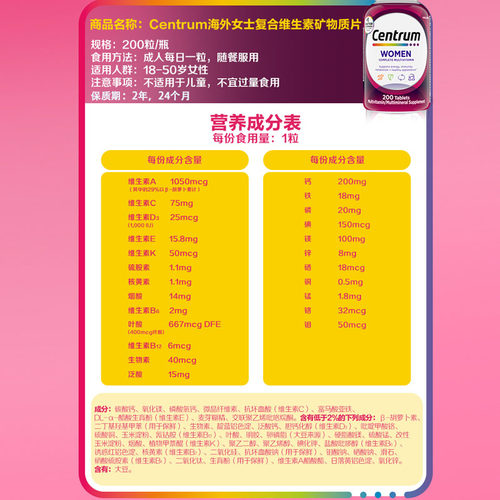 【自营】善存男女复合维生素200粒成年VCB族多维片助免疫代谢精力 - 图3