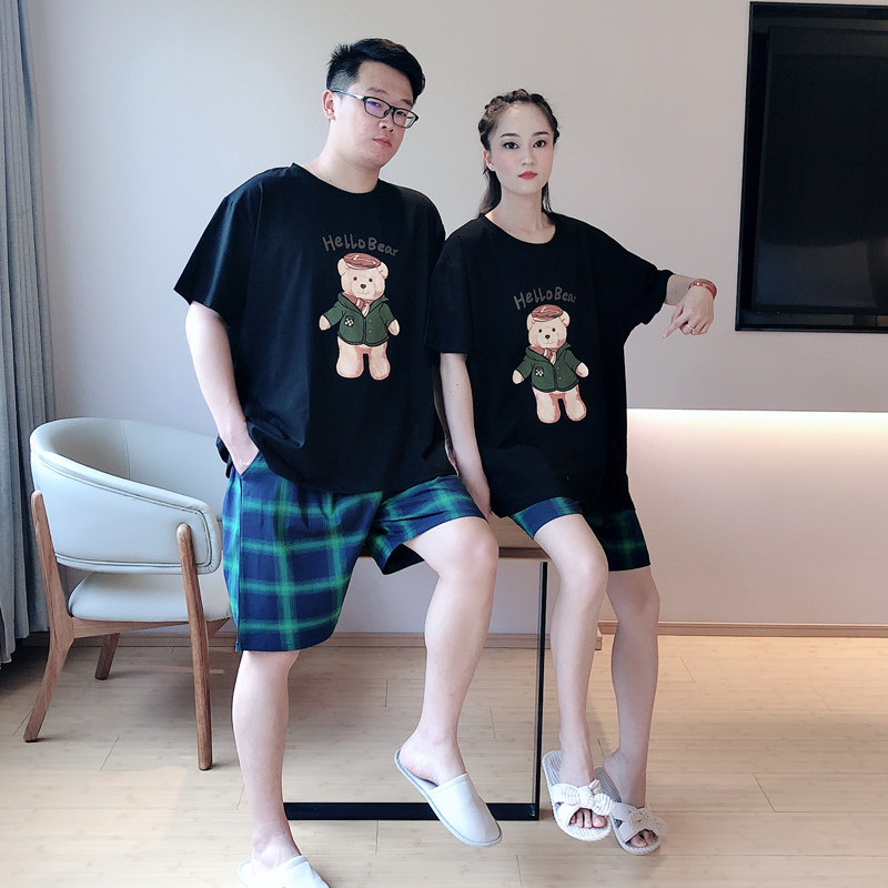 情侣格子卡通小熊加大码200斤睡衣 贝慕雪睡衣/家居服套装