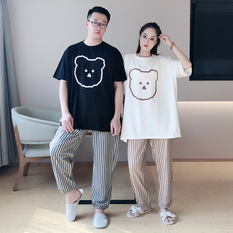 情侣夏季短袖长裤纯棉200斤睡衣 贝慕雪睡衣/家居服套装