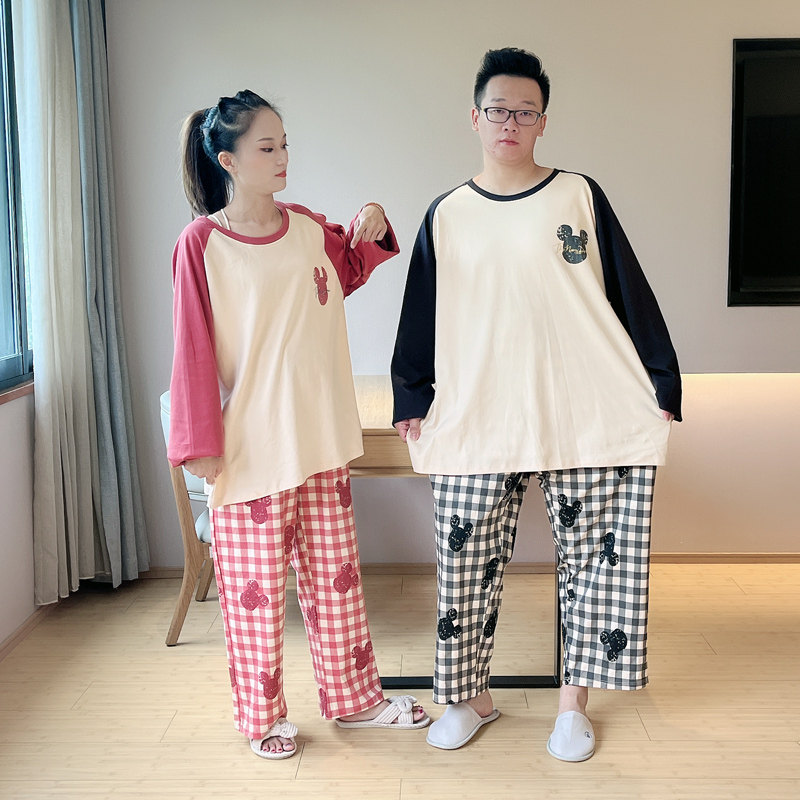 2022秋冬款情侣纯棉格子卡通男睡衣 贝慕雪睡衣/家居服套装