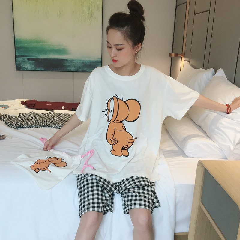 夏可出门休闲格子布袋大码卡通睡衣 贝慕雪睡衣/家居服套装