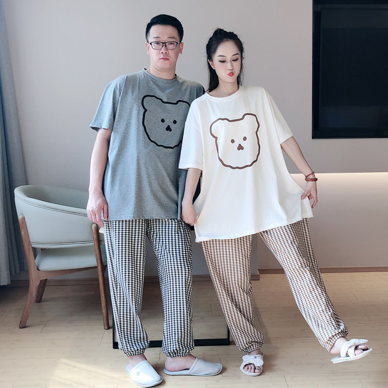 情侣夏季短袖长裤纯棉200斤睡衣 贝慕雪睡衣/家居服套装