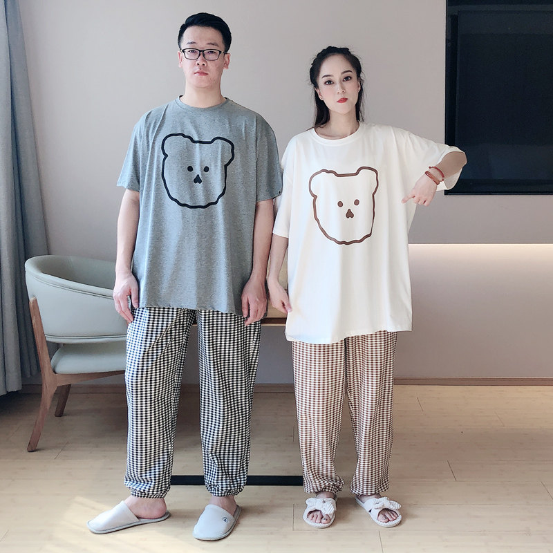 情侣夏季短袖长裤纯棉200斤睡衣 贝慕雪睡衣/家居服套装