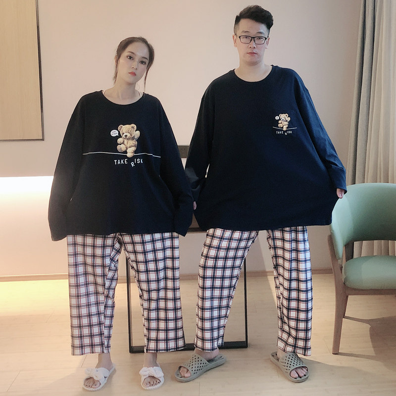 春秋款情侣特大加肥加大码纯棉睡衣 贝慕雪睡衣/家居服套装