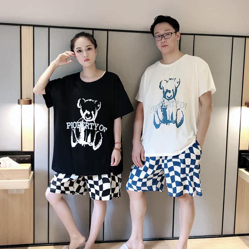 格子情侣卡通男女可外穿加大码睡衣 贝慕雪睡衣/家居服套装