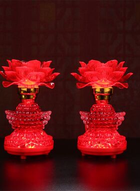 新款红色水晶琉璃莲花灯led佛堂灯家用插电佛堂长明菩萨摆台佛灯