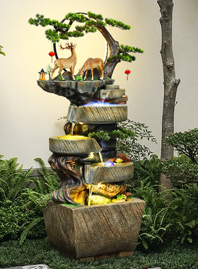 室内中式风流水喷泉生财石臼摆件