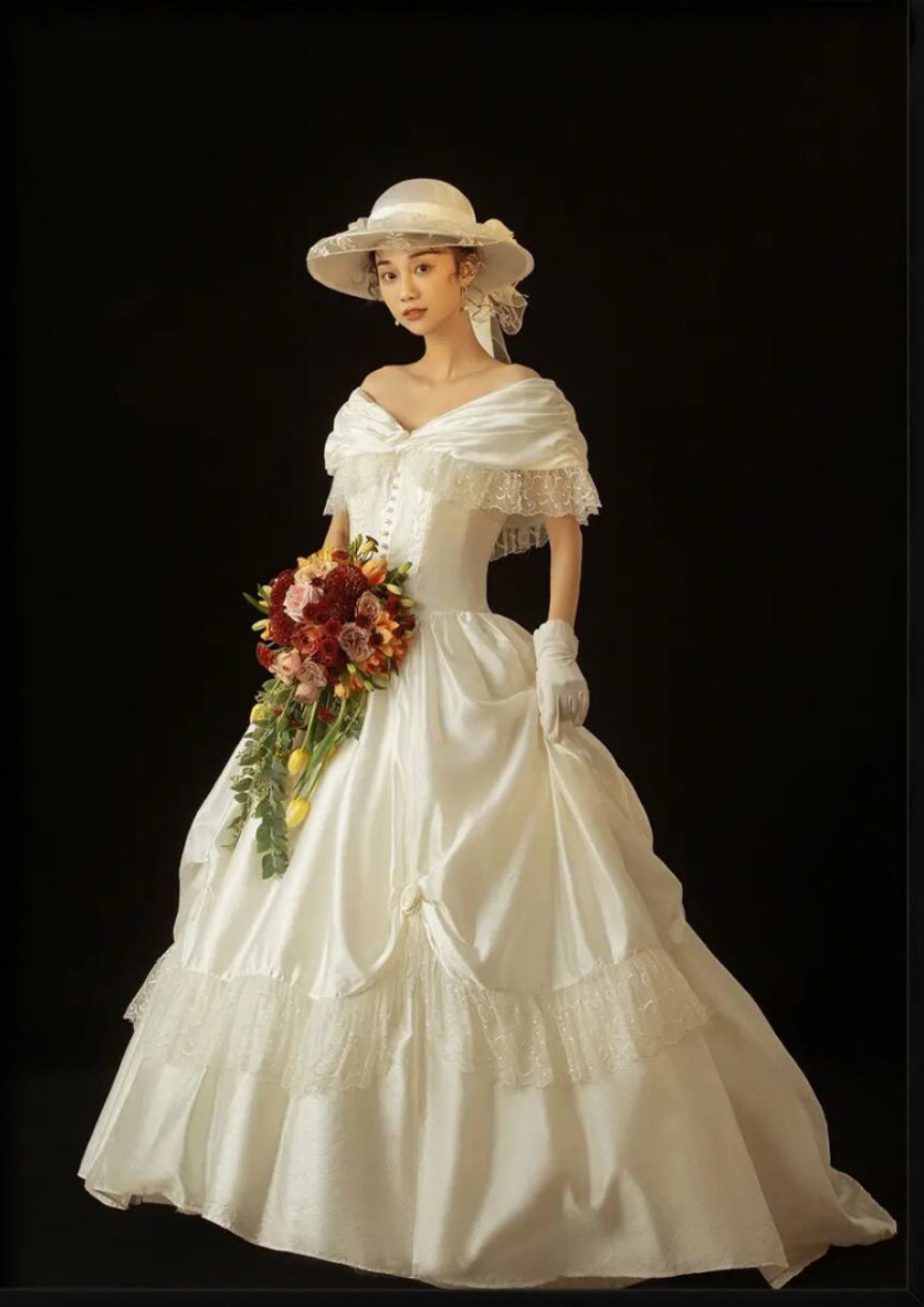 新款复古怀旧喜嫁港风蕾丝花边婚纱 耳夲婚纱