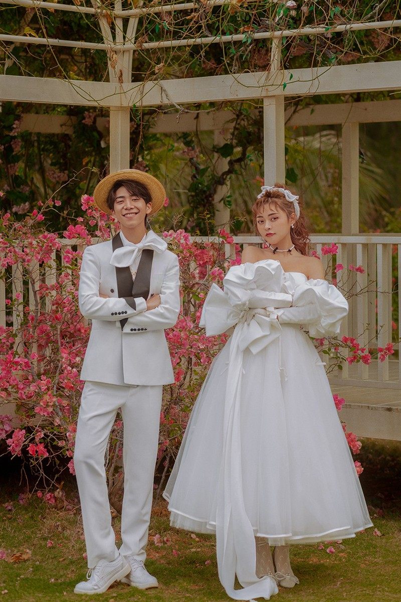 影楼主题新款甜美抹胸小白纱婚纱 耳夲婚纱