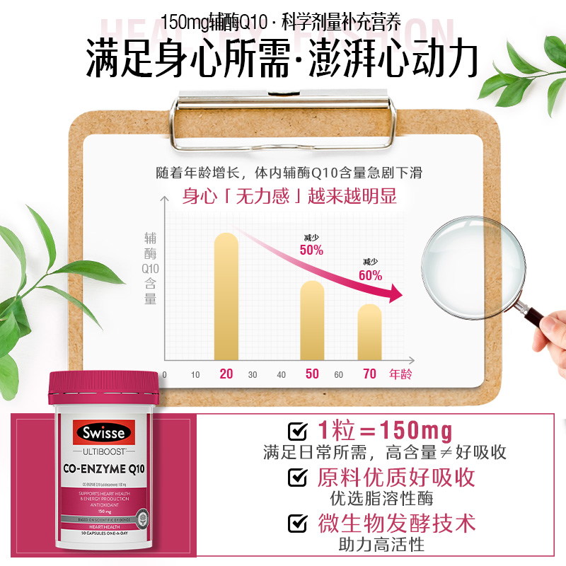 【直播专享】Swisse辅酶Q10软胶囊150mg健康心动力呵护心健康50粒