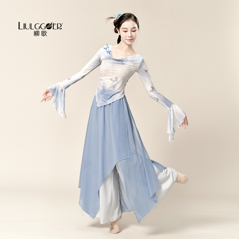 柳歌古典舞渐变身韵蝴蝶喇叭袖纱衣练功服中国舞民族舞蹈服上衣女 - 图2