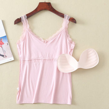 Cotton Bamboo Summer Modal One-piece Camisole with Breast Pads Women's Bottoming Lace Sexy Underwear Home Clothing