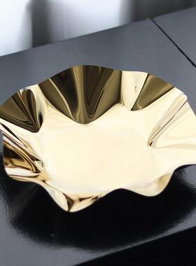 现代轻奢不规则金属果盘摆件前台玄关电视柜茶几零食干果碟装饰品