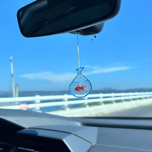 有趣的车饰挂件小金鱼车内后视镜挂件ins风亚克力保平安好运装饰 - 图1