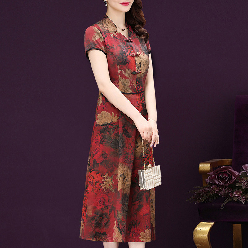 贵夫人醋酸缎面旗袍改良版连衣裙 啊萍啊城连衣裙