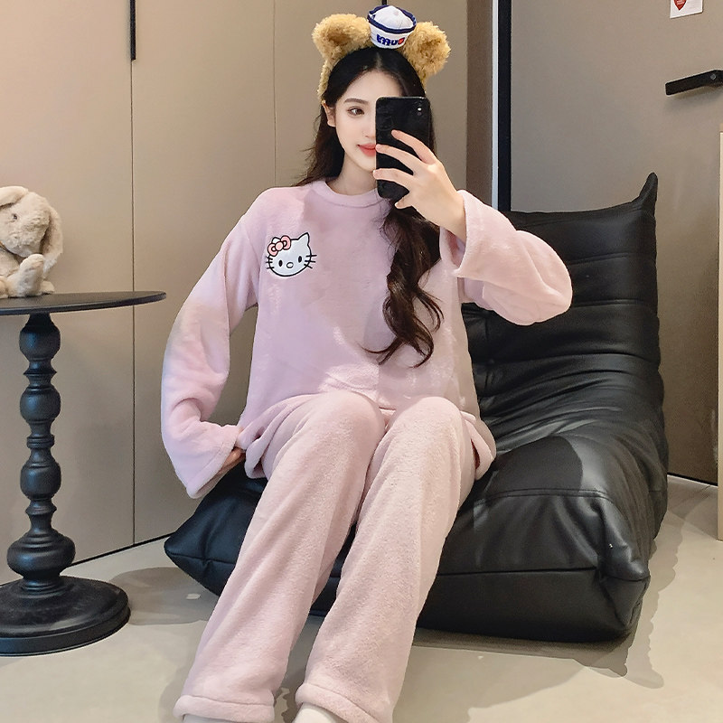 珊瑚绒睡衣女冬季2025新款卡通加绒加厚秋冬可爱小香风家居服套装,淘宝优惠券,粉丝福利购,淘宝优惠卷